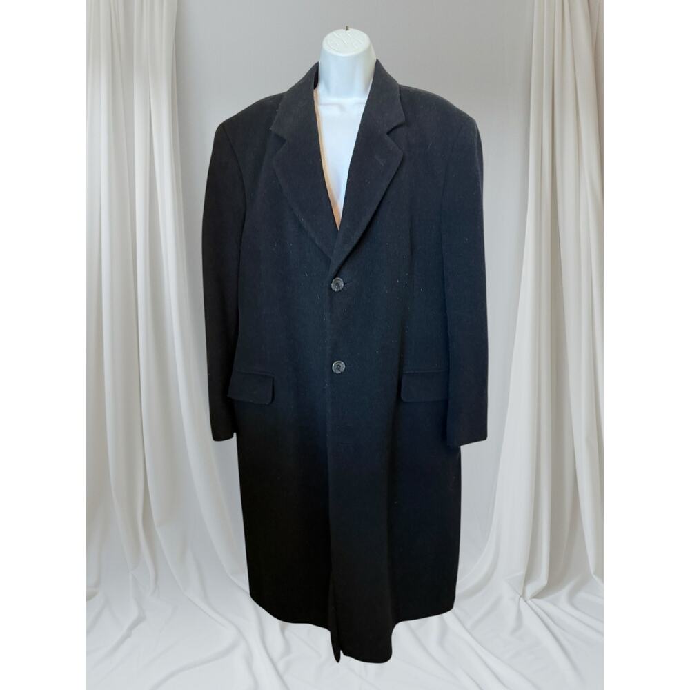 Vintage Silver Cloud Men’s Black Cashmere Blend Long Wool Overcoat Italy Fabric